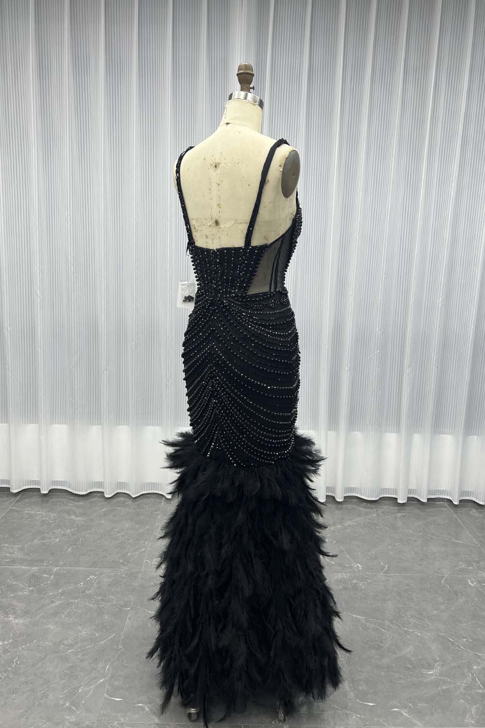 YQLNNE 045 White Feathers Crystals Wedding Party Gown Formal Evening Dress Mermaid
