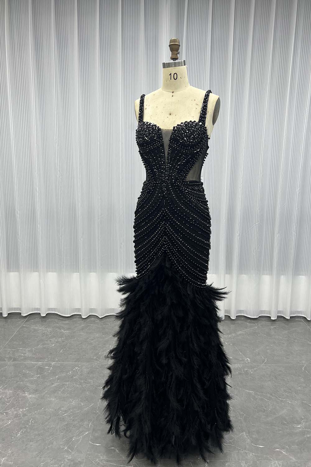 YQLNNE 045 White Feathers Crystals Wedding Party Gown Formal Evening Dress Mermaid