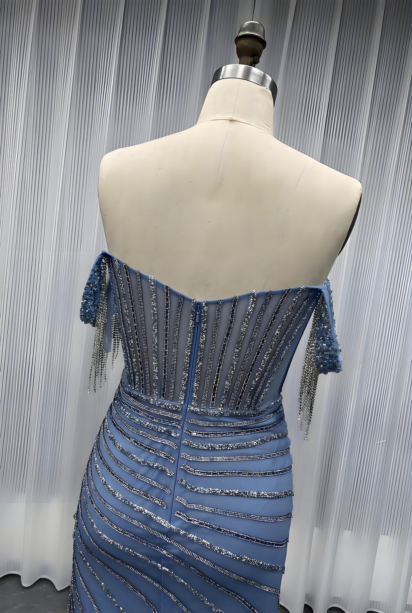 Luxury Off the Shoulder Crystals Prom Dresses Long Mermaid Evening Gown-018