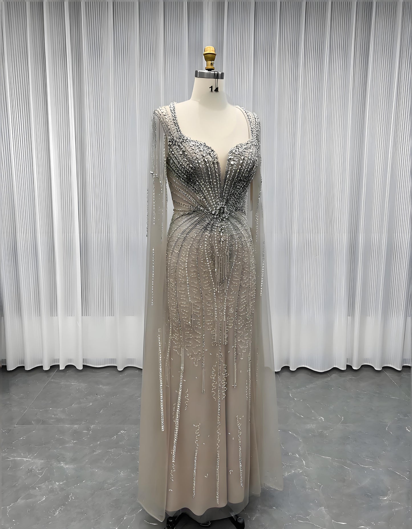 Modest Pink Rhinestones Evening Dress With Shawl-007