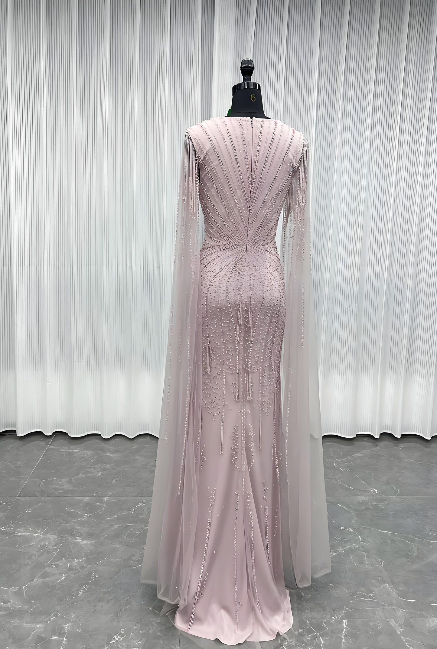 Modest Pink Rhinestones Evening Dress With Shawl-007