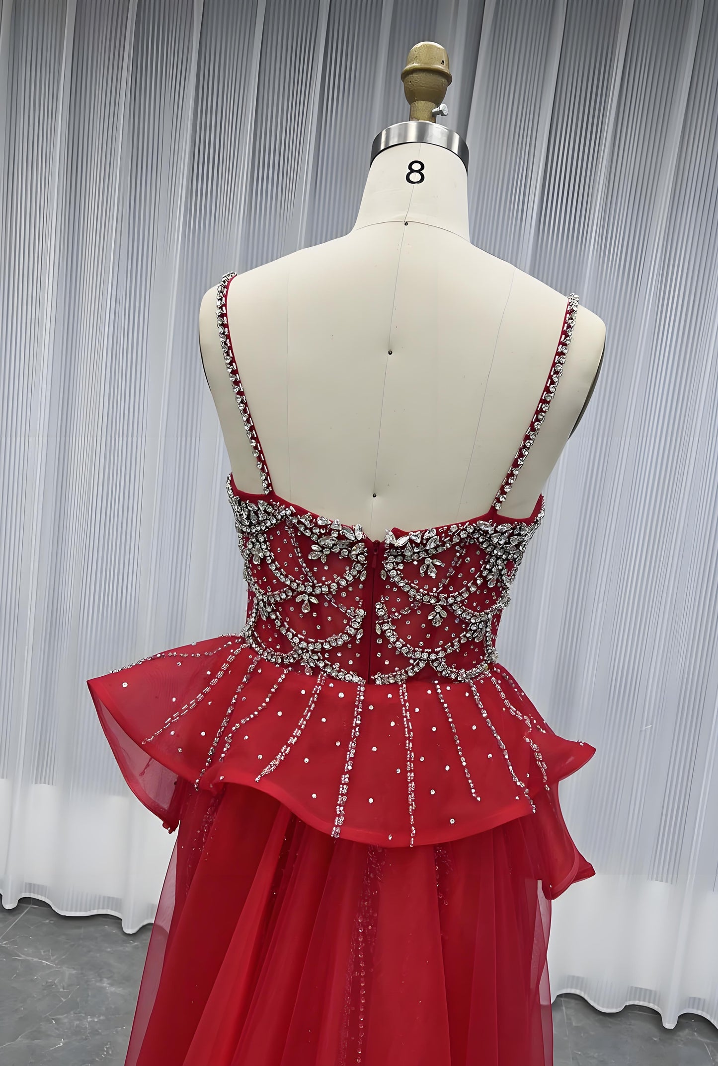 Nude Diamonds Evening Dress Straps Beaded Long Mermaid Formal Party Gown-008