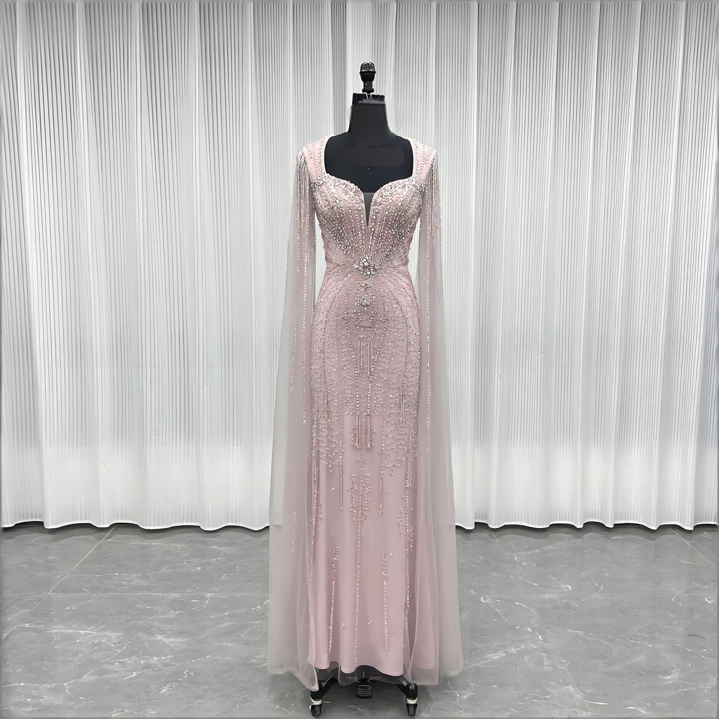 Rhinestones Evening Dress With Shawl-015