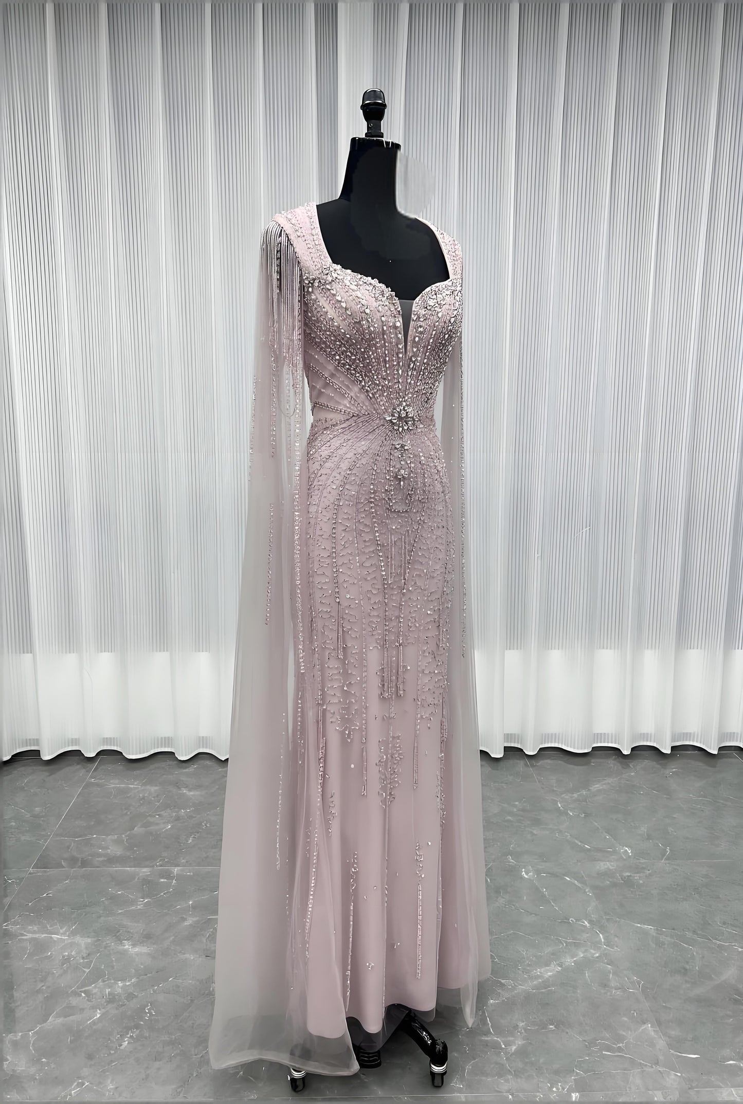 Rhinestones Evening Dress With Shawl-015