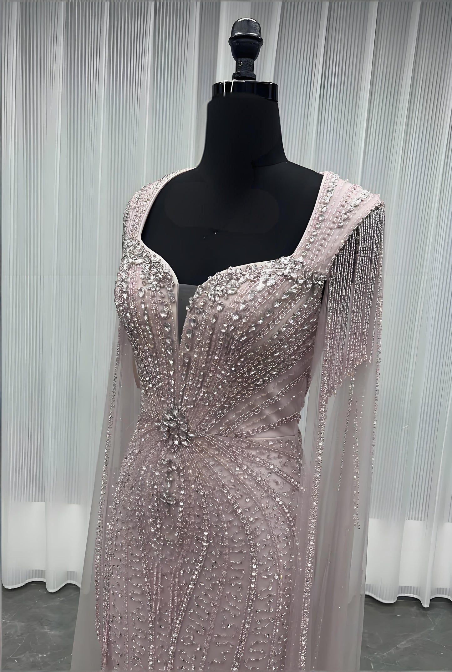 Rhinestones Evening Dress With Shawl-015