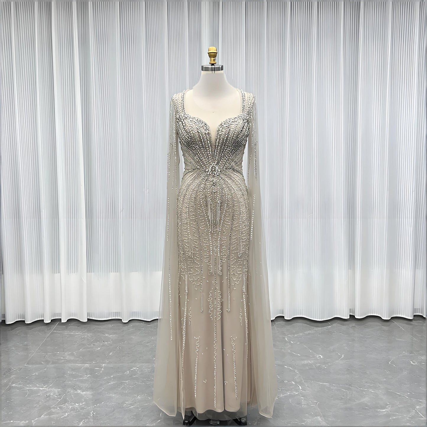 Rhinestones Evening Dress With Shawl-015