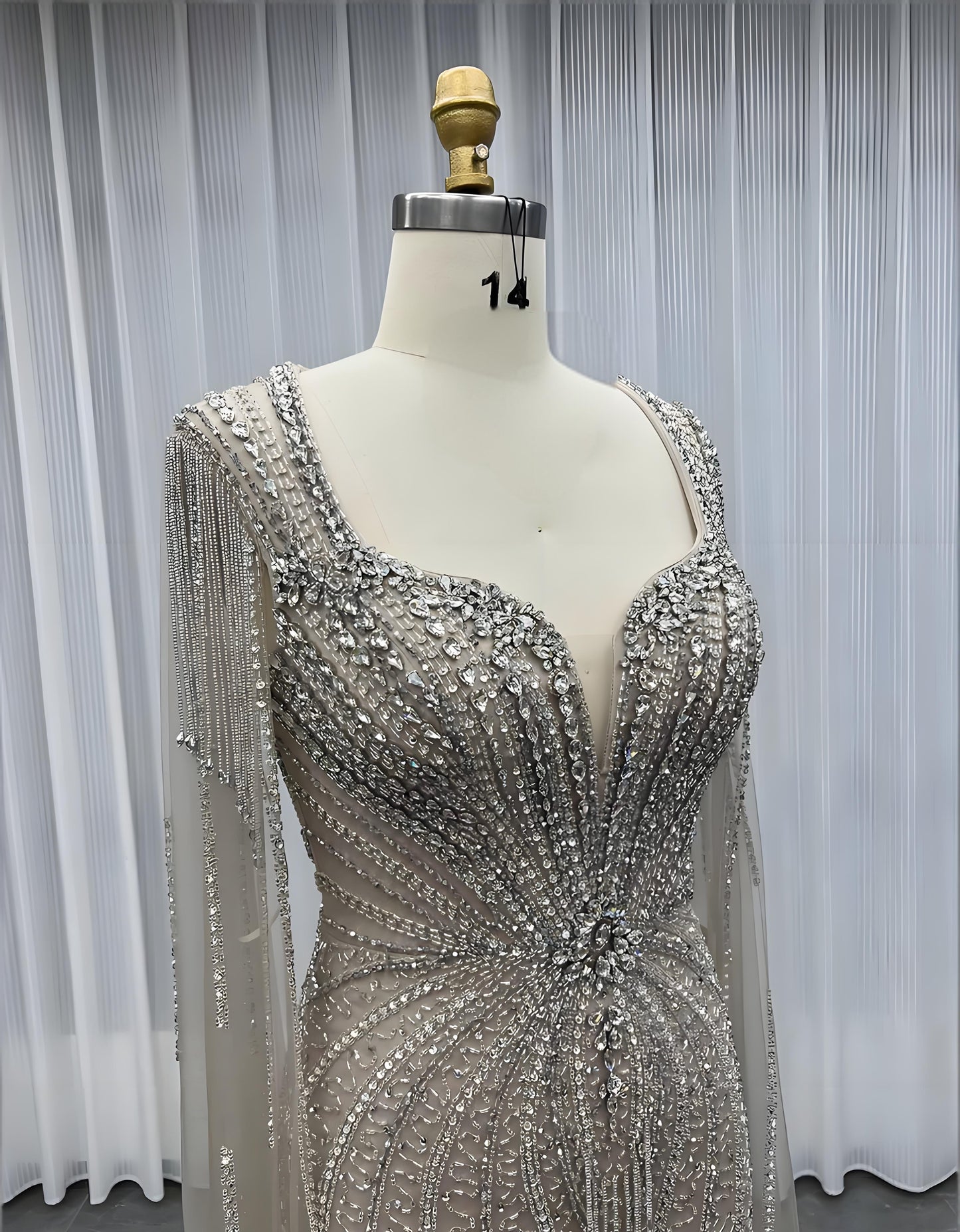 Rhinestones Evening Dress With Shawl-015