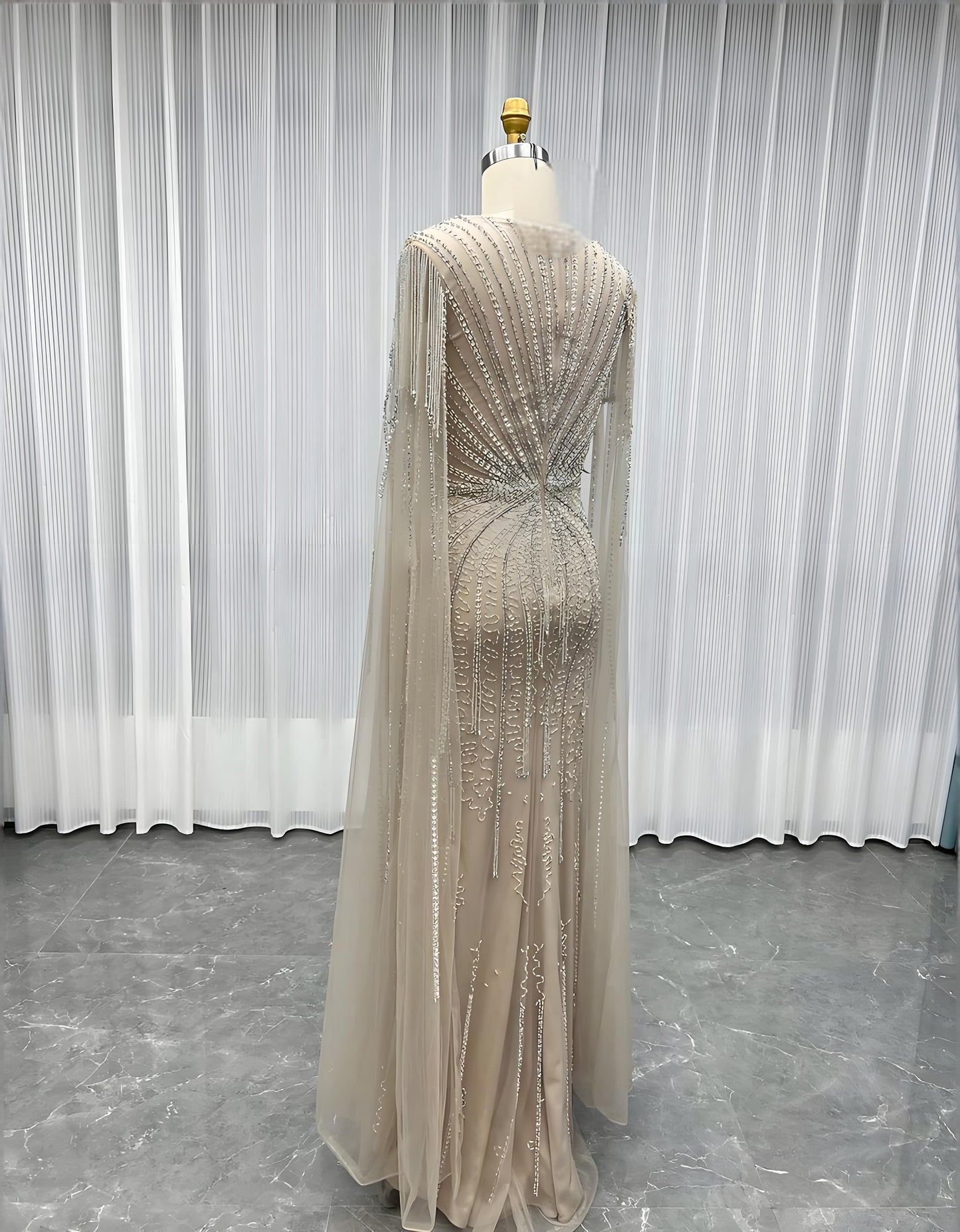 Rhinestones Evening Dress With Shawl-015