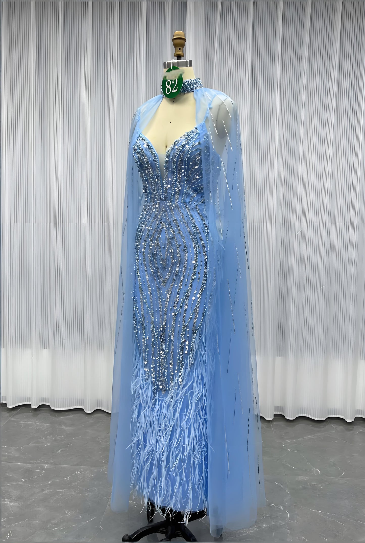 Feathers Evening Dress With Crystals Pearls Wedding Party Gown-011