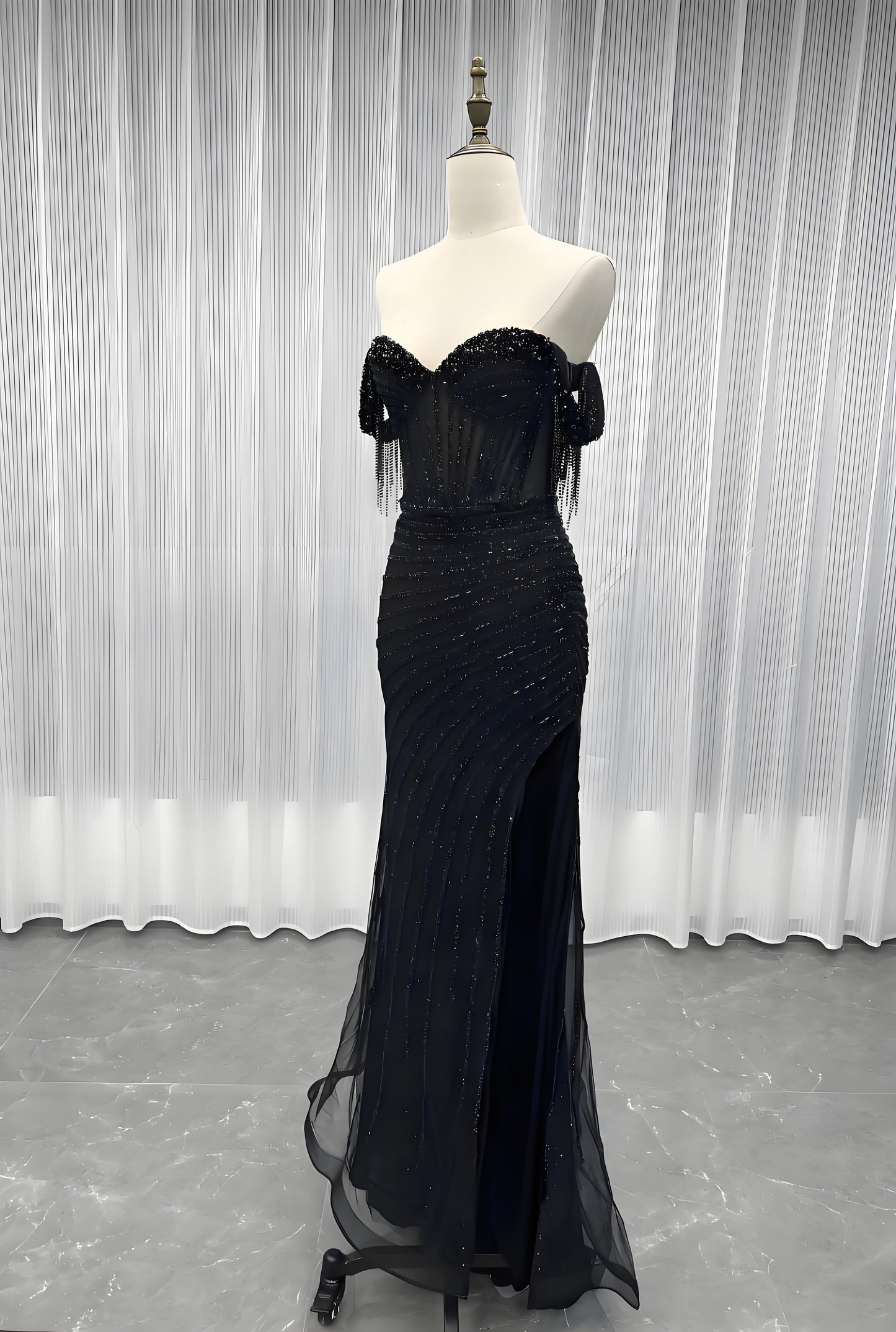 Luxury Off the Shoulder Crystals Prom Dresses Long Mermaid Evening Gown-018