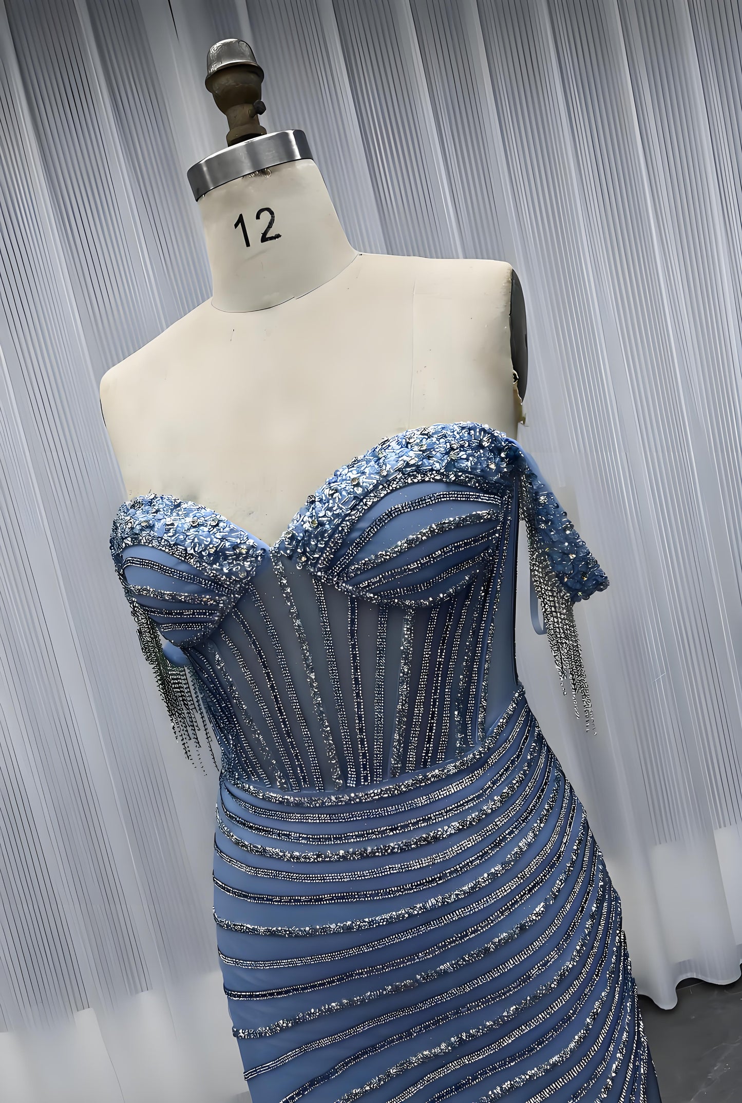 Luxury Off the Shoulder Crystals Prom Dresses Long Mermaid Evening Gown-018