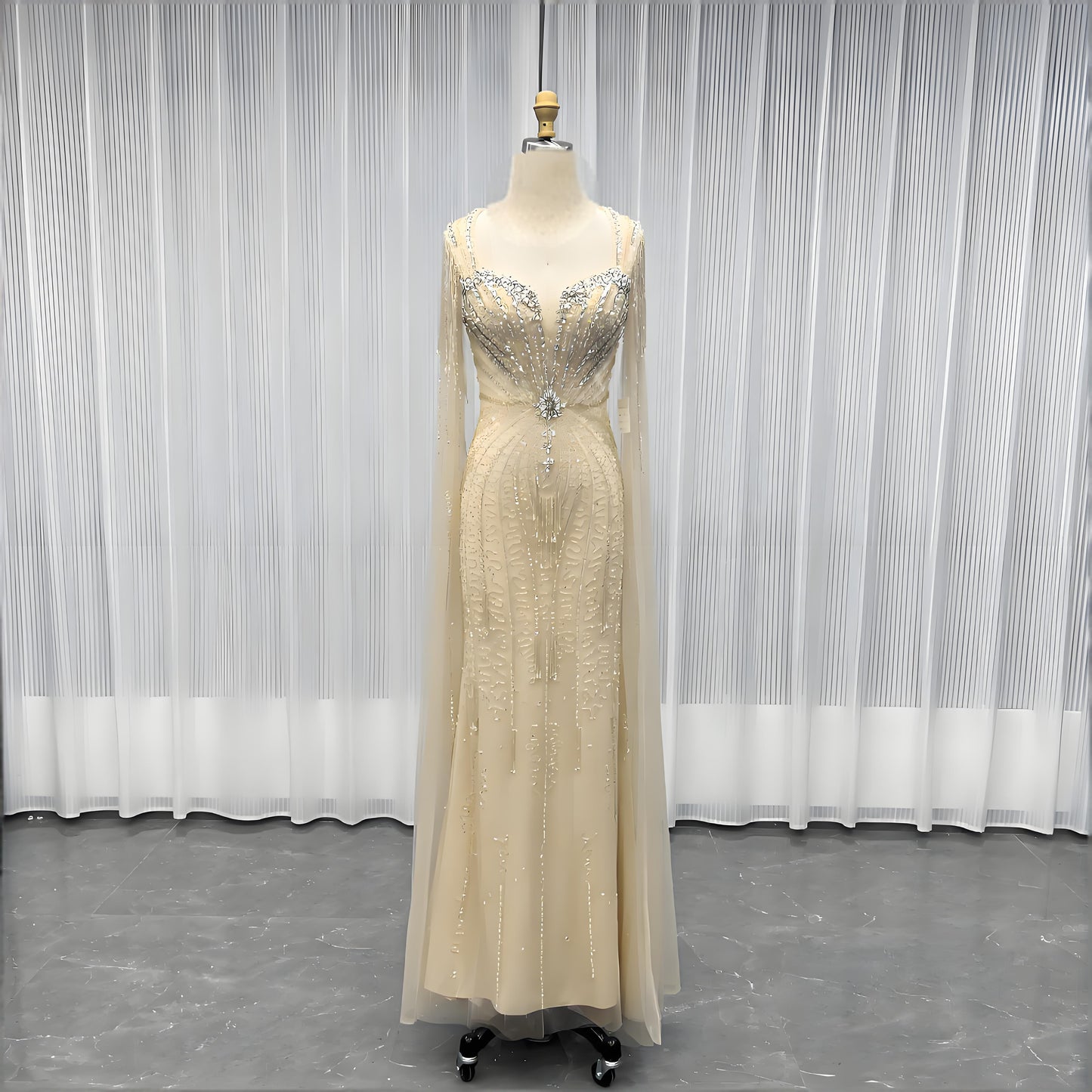 Modest Pink Rhinestones Evening Dress With Shawl-007