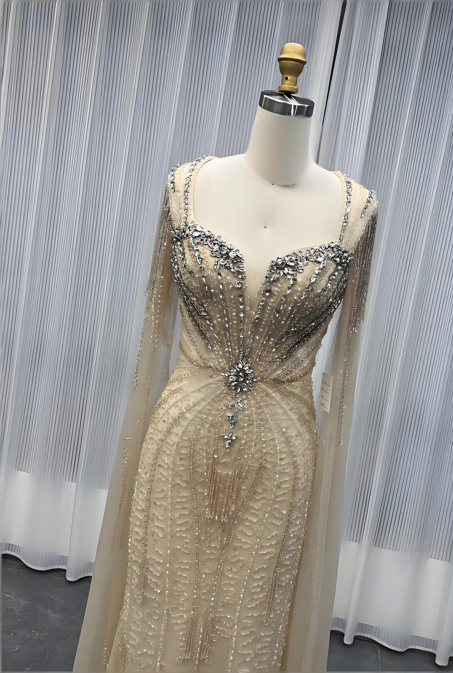 Modest Pink Rhinestones Evening Dress With Shawl-007