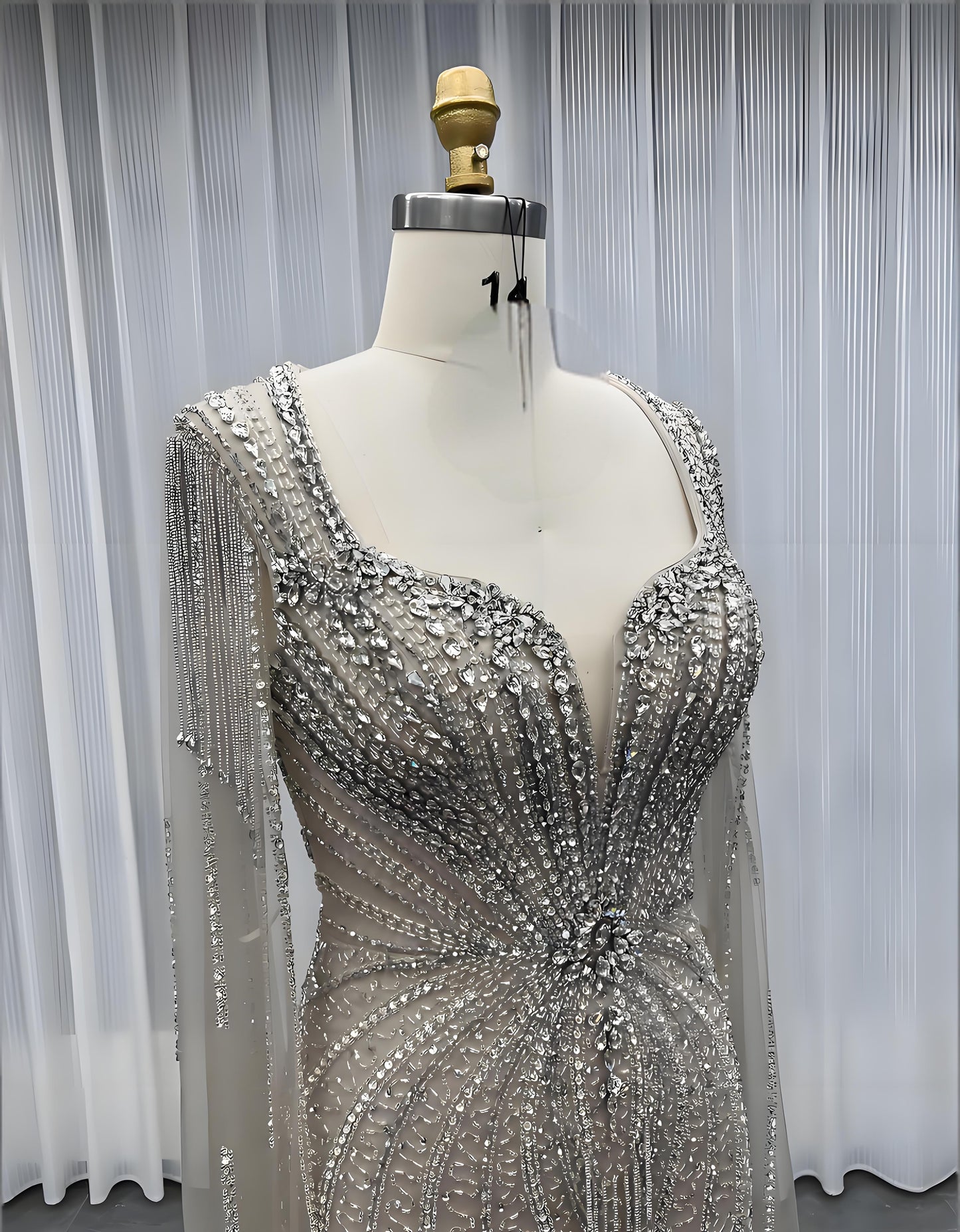 Modest Pink Rhinestones Evening Dress With Shawl-007