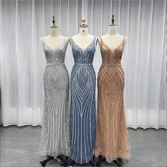 Crystals Long Prom Dress Mermaid Formal Evening Gown-019